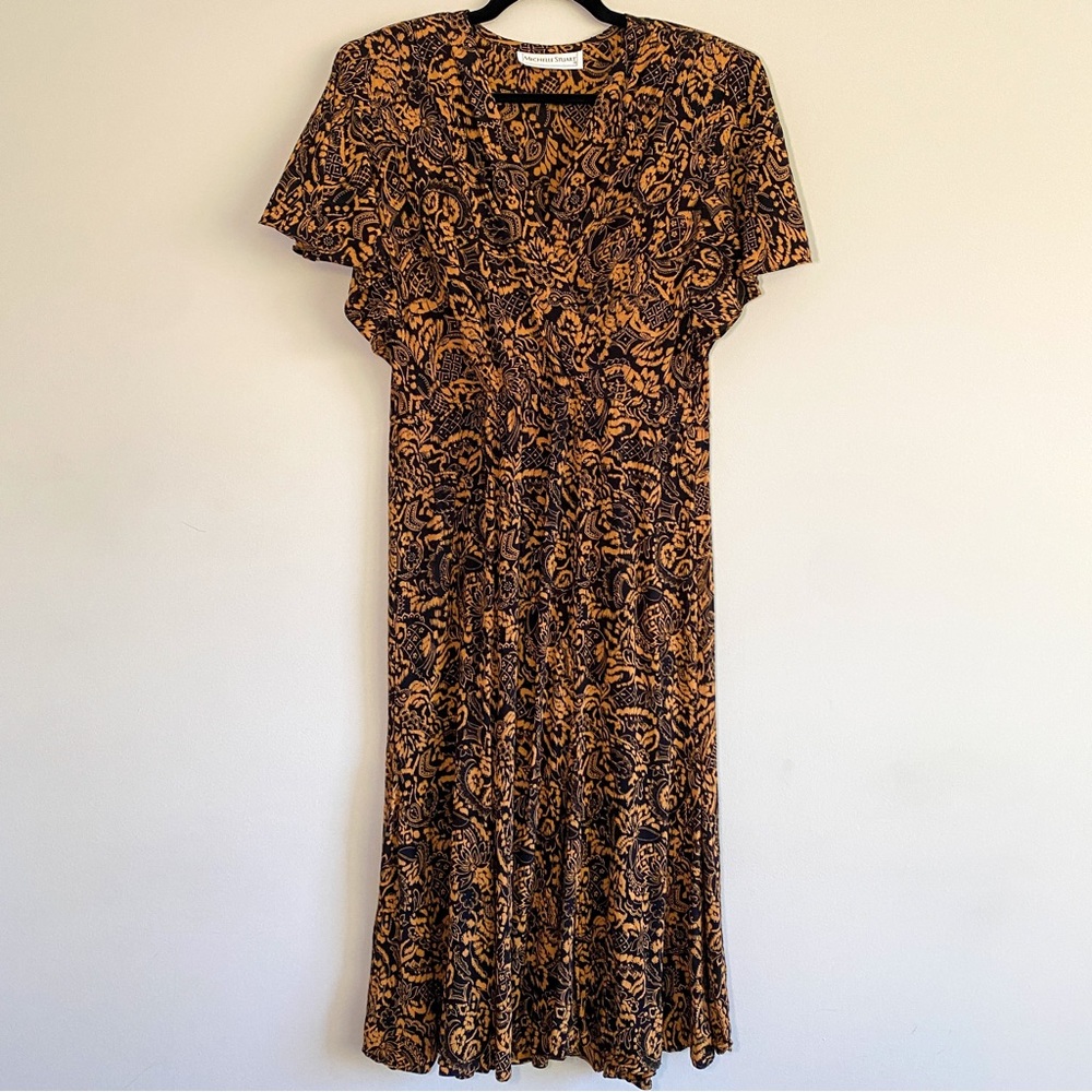 Vintage Michelle Stuart V-Neck Dress Black and Gold